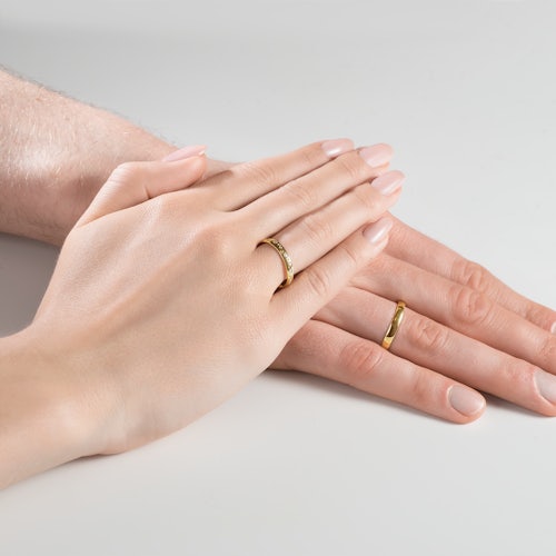 Obrączki ślubne: złote, półokrągłe, 3 mm